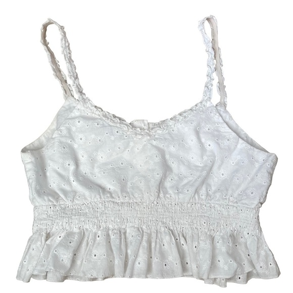 Forever 21 Crop Top Tank Button Up Crochet White Size Small Flower Design - Picture 3 of 8